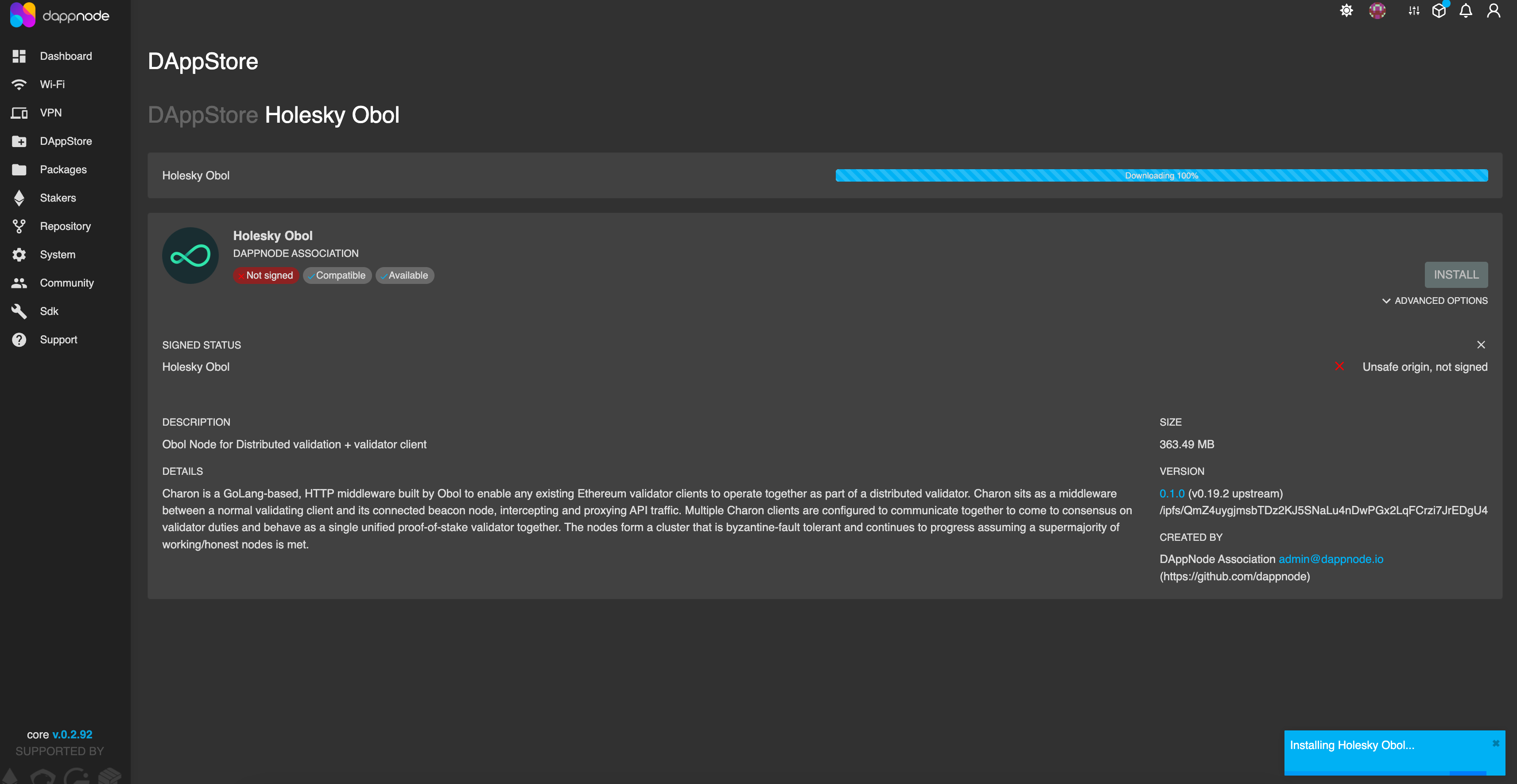 Screenshot: Accept the terms &amp; conditions and the install process will begin.