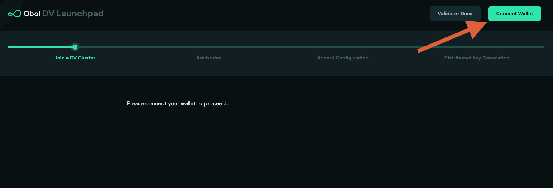Screenshot: Connect your wallet using the Ethereum address the leader was provided.